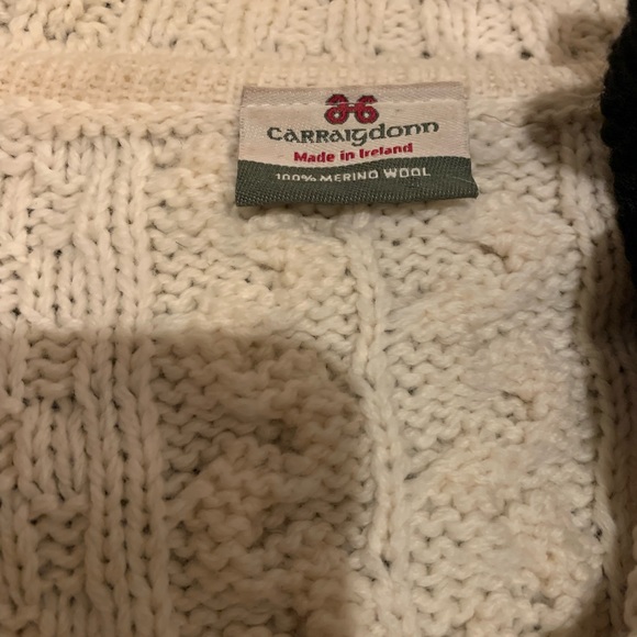 CARRAIG DONN 100% Merino Wool white black ruffle Cardigan (hole) - Picture 3 of 7